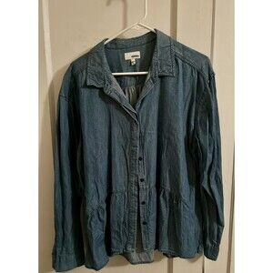 Sonoma Dark Blue Denim Blouse With Ruffle / Denim Long Sleeve Blouse